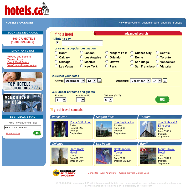 Old Hotels.ca homepage